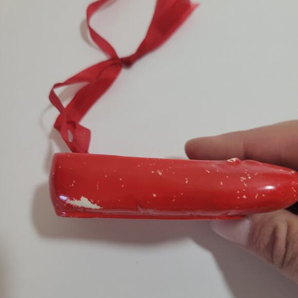 Vintage Red Slipper Shoes Ceramic Christmas Ornament - Picture 3 of 4